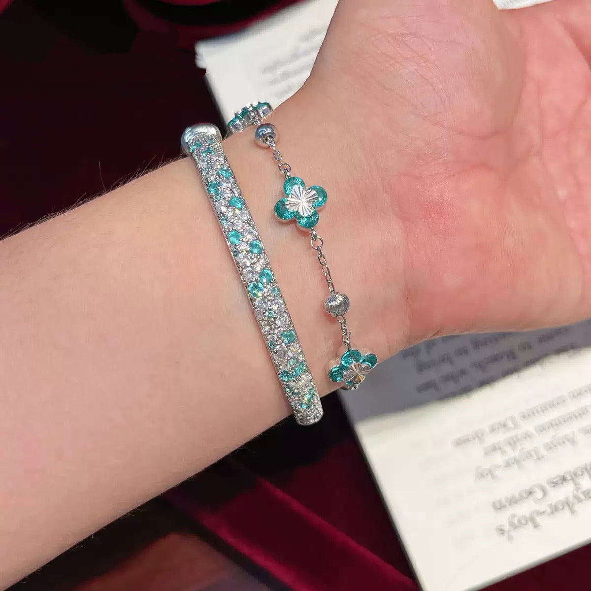 Ocean Bloom Paraiba Color Jewelry Set – Elegant Teal Blue Crystal Necklace & Bracelet Collection