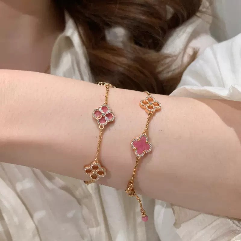 Rose Pink Clover Jewelry Set | Necklace Bracelet Earrings